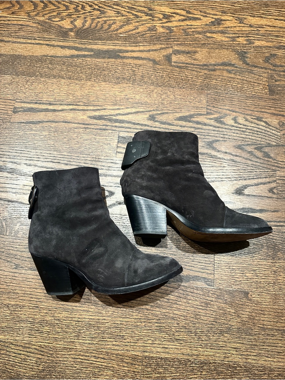 rag & bone Ryland Black Suede Ankle Booties with Block Heel